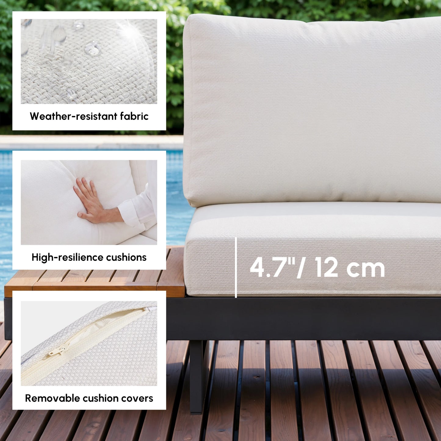 Tevara 4-Piece Outdoor Teak & Aluminum Modular Sofa Set with Coffee Table for 6 in Ivory