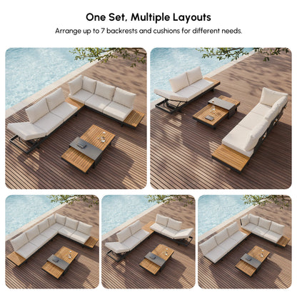 Tevara 4-Piece Outdoor Teak & Aluminum Modular Sofa Set with Coffee Table for 6 in Ivory