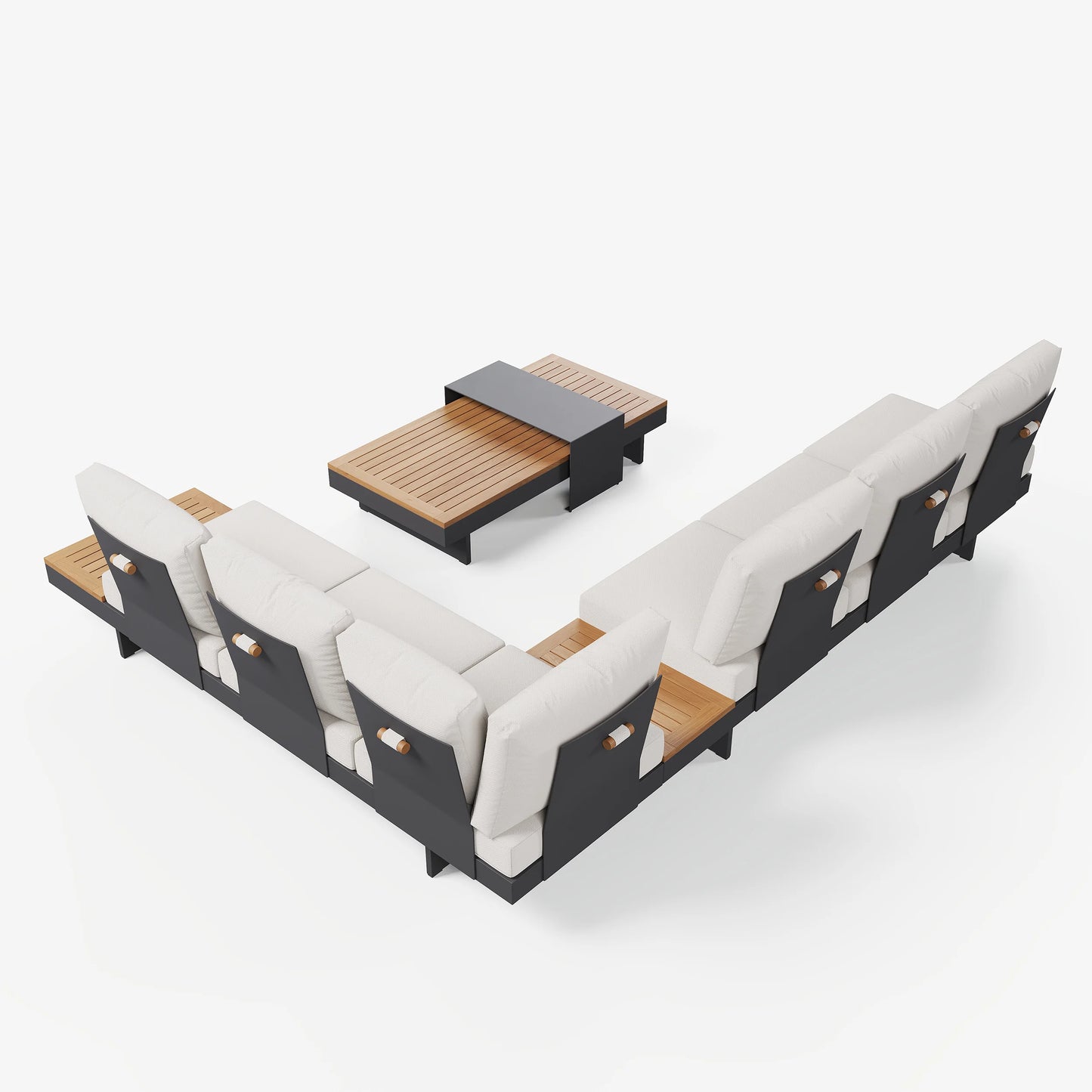 Tevara 4-Piece Outdoor Teak & Aluminum Modular Sofa Set with Coffee Table for 6 in Ivory