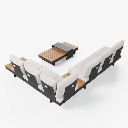 Tevara 4-Piece Outdoor Teak & Aluminum Modular Sofa Set with Coffee Table for 6 in Ivory