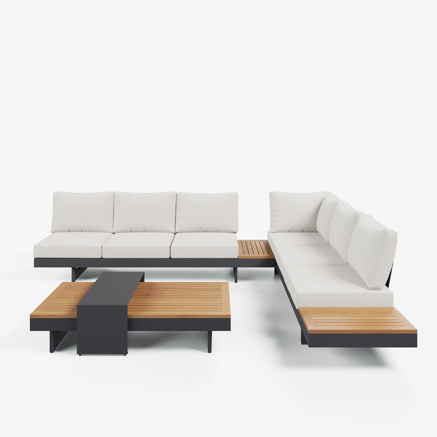 Tevara 4-Piece Outdoor Teak & Aluminum Modular Sofa Set with Coffee Table for 6 in Ivory