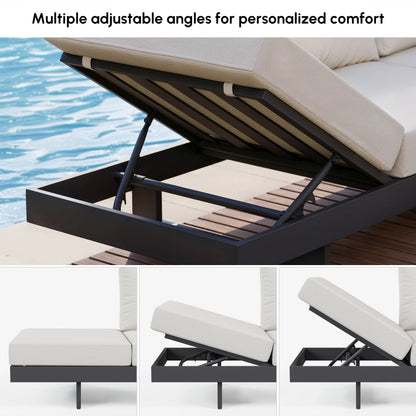 Tevara 4-Piece Outdoor Teak & Aluminum Modular Sofa Set with Coffee Table for 6 in Ivory