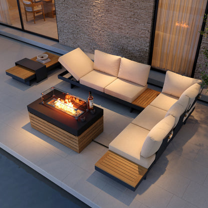 Tevara 4-Piece Outdoor Teak & Aluminum Modular Sofa Set with Coffee Table for 6 in Ivory
