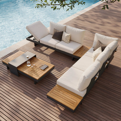 Tevara 4-Piece Outdoor Teak & Aluminum Modular Sofa Set with Coffee Table for 6 in Ivory