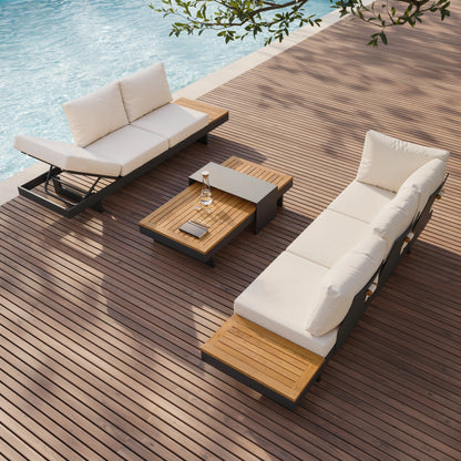 Tevara 4-Piece Outdoor Teak & Aluminum Modular Sofa Set with Coffee Table for 6 in Ivory