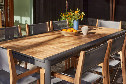 Teak + Aluminum Outdoor Extendable Dining Table with 12 Teak Director’s Chairs