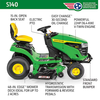 John Deere S140 48-in 22 HP V-Twin Gas Lawn Tractor