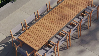 Teak + Aluminum Outdoor Extendable Dining Table with 12 Teak Director’s Chairs